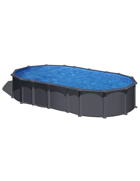 Piscina ovale Gre color antracite senza pali, altezza 132 cm