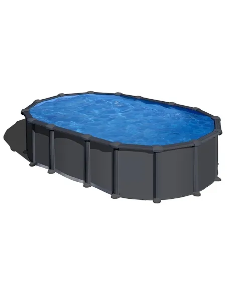 Piscina ovale Gre color antracite senza pali, altezza 132 cm