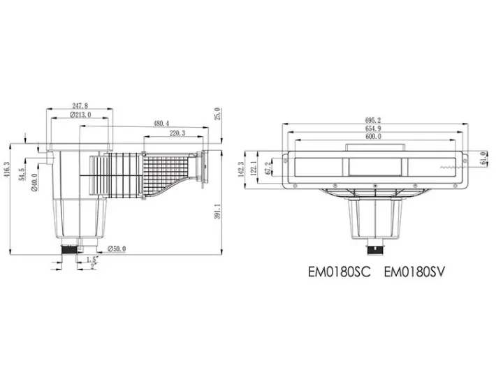 Skimmer Glasmündung 600 mm Betonpool QP