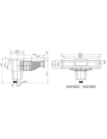 Skimmer Glasmündung 600 mm Betonpool QP