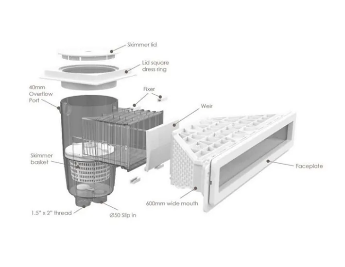 Skimmer com bocal de vidro para revestimento de...
