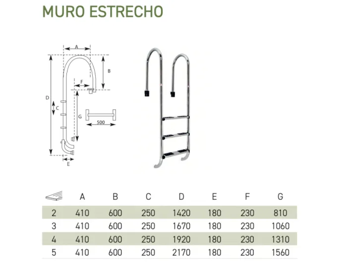 Escalera Muro Estrecho Acero Inoxidable QP
