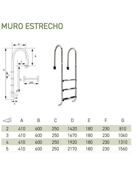 Escalera Muro Estrecho Acero Inoxidable QP