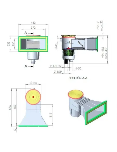 AstralPool Skimmer met mondverlenging Rond betonnen zwembadafdekking