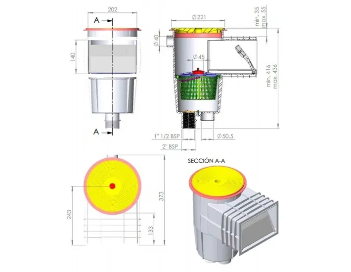 AstralPool Standaard Mond Skimmer Rond Deksel...