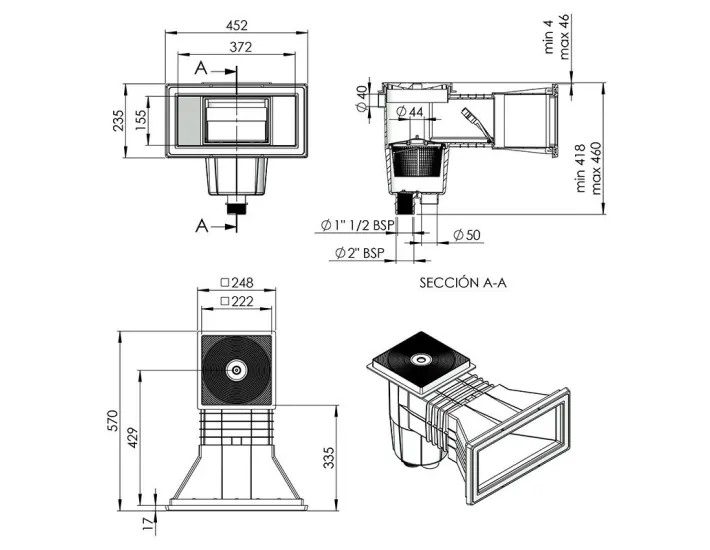 AstralPool Skimmer mit quadratischer Abdeckung...