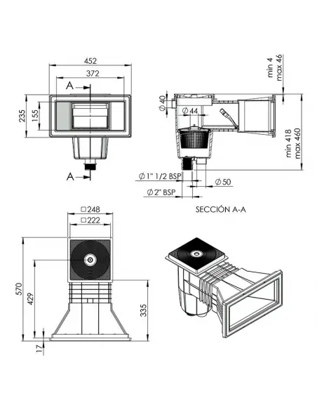 AstralPool Skimmer mit quadratischer Abdeckung Quadratische Poolvergrößerung Mund Betonschwimmbad