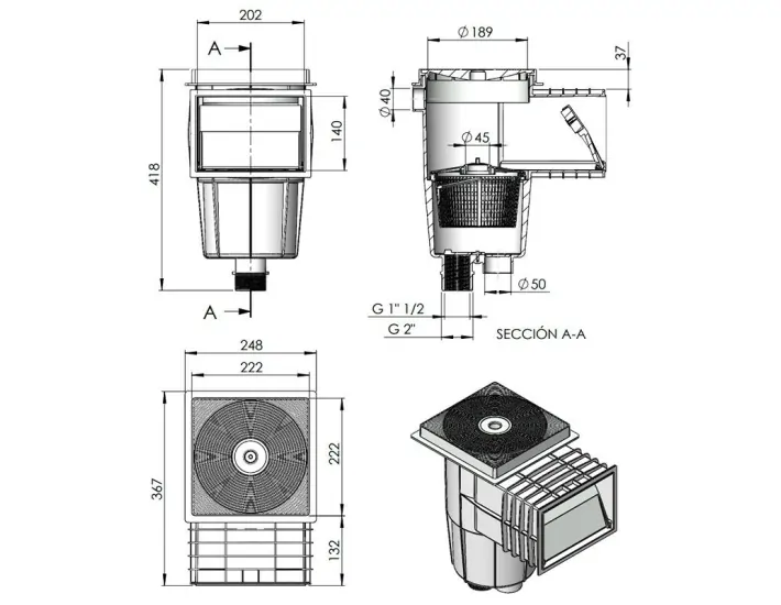 AstralPool Skimmer Boca Standard Tapa Cuadrada...