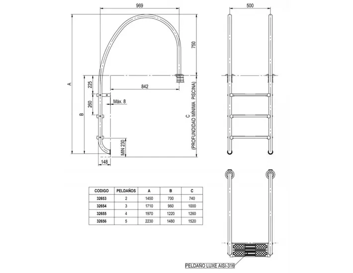 Escalera para Rebosadero AISI-316 AstralPool