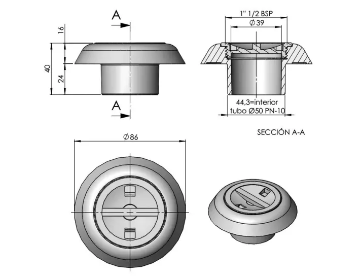 AstralPool D50 Saugdüse für Betonschwimmbecken