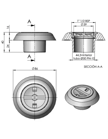 AstralPool D50 Saugdüse für Betonschwimmbecken