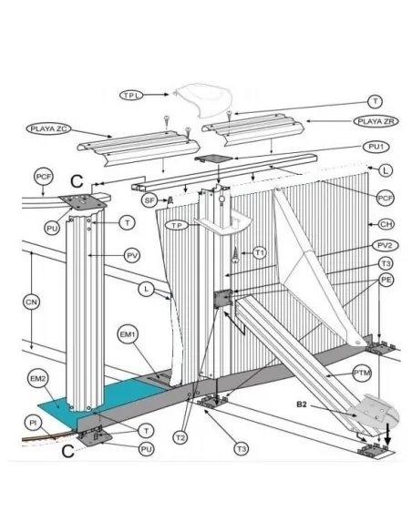 4-delige montageset voor onderprofiel en plaatwerk Gre PEBASEL803