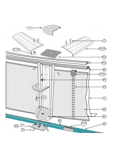 Perfil curvo inferior D.240 Piscina castanha Gre PC240930WP