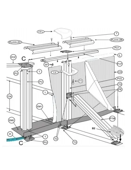 Perfil de fundo de piscina oval em PVC Gre PC350955WP