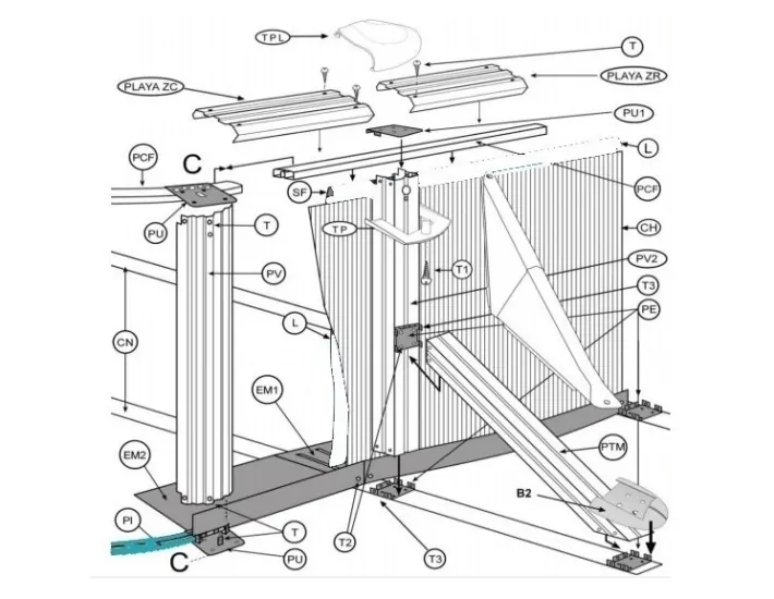 Perfil do fundo da piscina em PVC 1000x550x132...