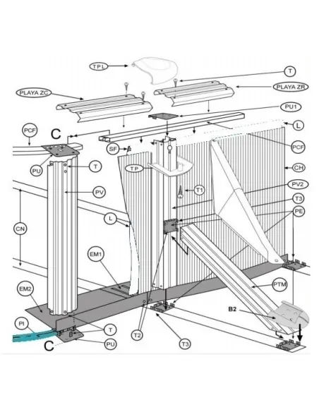 Perfil do fundo da piscina em PVC 1000x550x132 Gre PC5501045WP