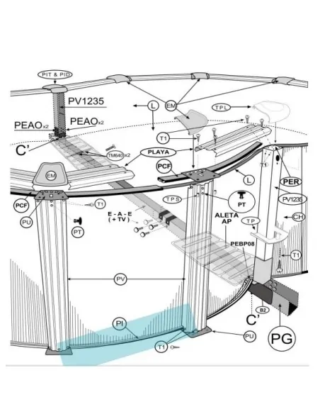 Perfil do fundo da piscina Fixação da placa da piscina Gre 710x475x120 CM PC4501020WP