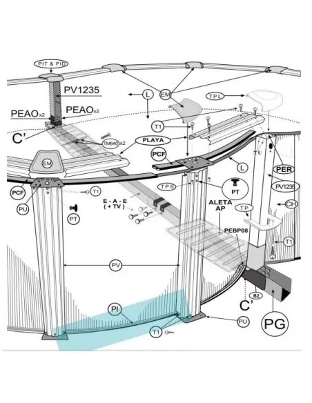 Perfil Inferior Sujeción Chapa Piscina Gre 640x390x120 CM PC3501030WP