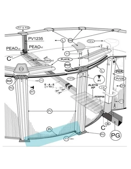 Perfil Inferior Sujeción Chapa Piscina Gre 500x340x120 CM PC3001055WP