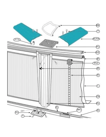 12 Playas Chapa Gris 15x140 cm Piscina Gre Ø550 cm PLYG15121400