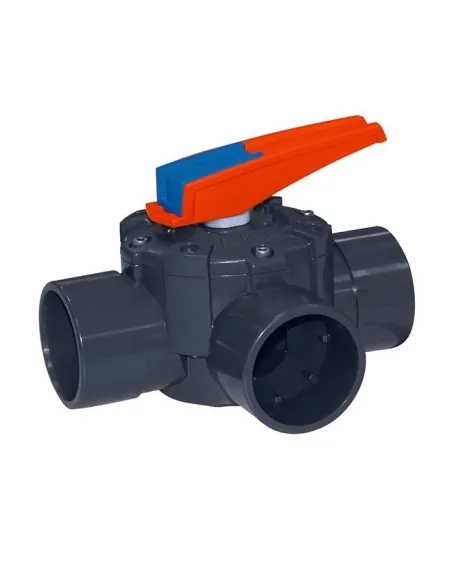 Vanne de distribution 3 voies en PVC (manuelle)