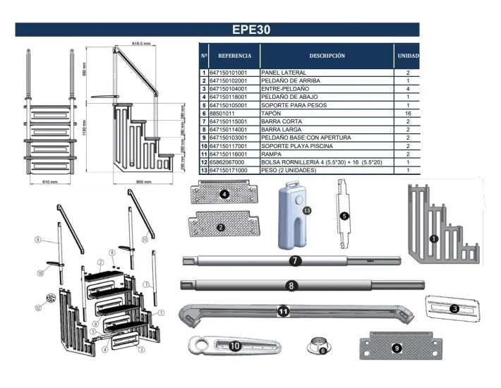 Peldaño Superior Escalera EPE30 Gre 647150102001
