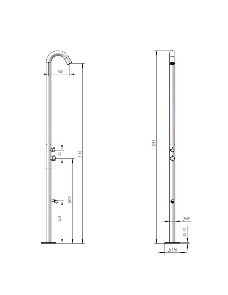 Sined Quartu Doccia in acciaio inox nero opaco con lavapiedi