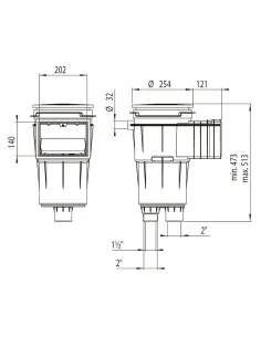 Skimmer 17,5L standaardmond vierkante afdekking betonnen... 2