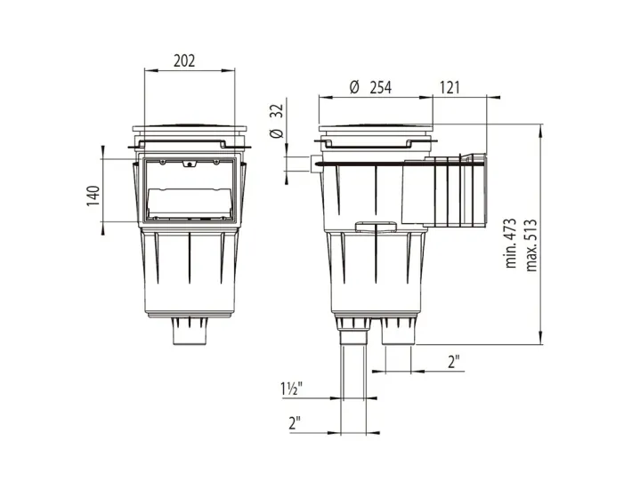 Skimmer 17,5L standaardmond vierkante afdekking...