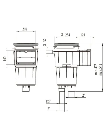 Skimmer 17,5L standaardmond vierkante afdekking betonnen zwembad AstralPool