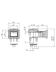 Skimmer 17,5L standaard mond langwerpig vierkant deksel... 2
