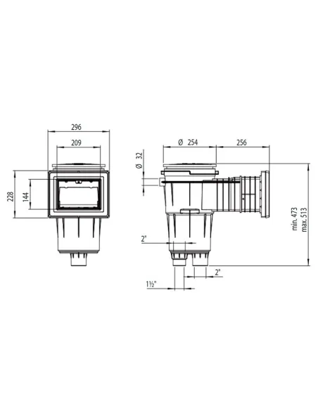 Skimmer 17,5L standaard mond langwerpig vierkant deksel betonnen zwembad AstralPool
