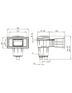 Skimmer 17,5L brede bek vierkante afdekking beton zwembad... 2