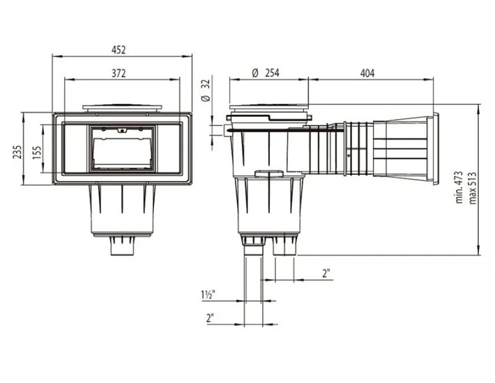Skimmer 17,5L brede bek langwerpige vierkante...