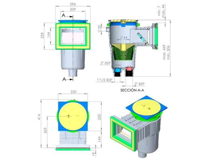 Skimmer 17,5L Standard-Mündung quadratische...