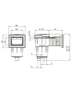 Skimmer 17,5L standaard mond langwerpig vierkant deksel... 2