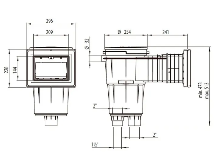 Skimmer 17,5L standard mouth elongated square...