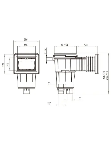 Skimmer 17,5L standard mouth elongated square lid square pool liner AstralPool