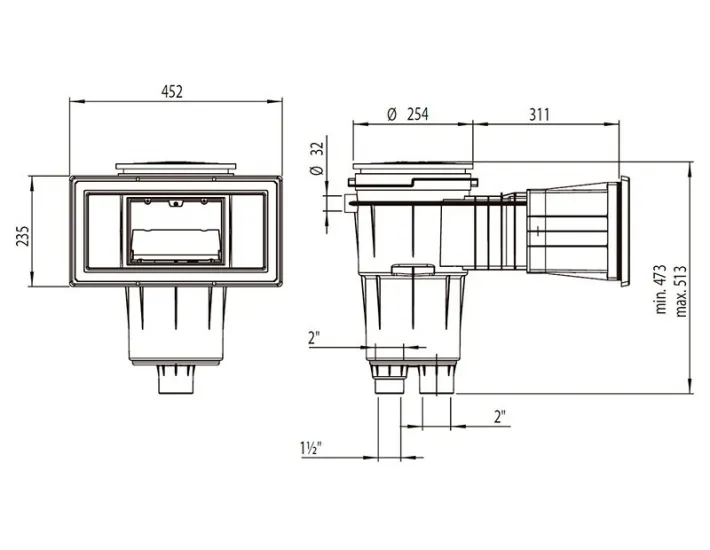 Skimmer 17,5L bocca larga coperchio quadrato...