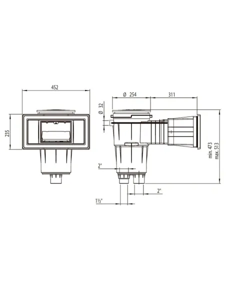 Skimmer 17,5L bocca larga coperchio quadrato liner piscina AstralPool