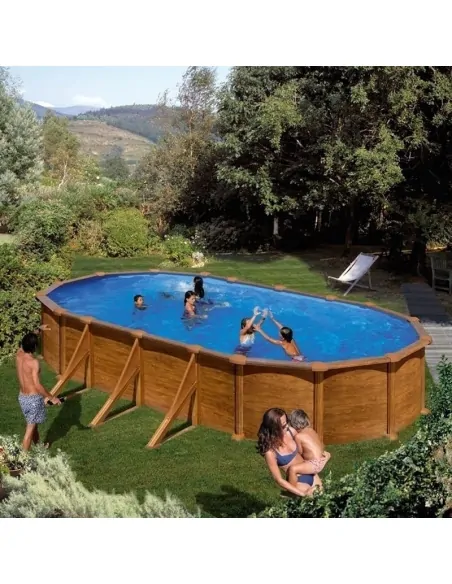 Demountable Swimming Pool Gre Mauritius Oval Wood Imitation