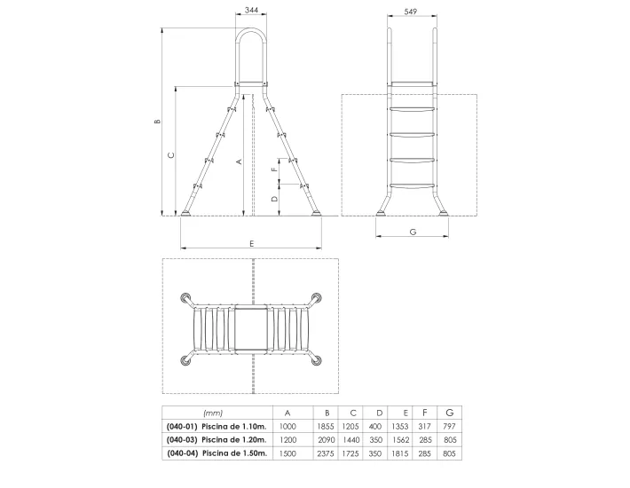 Escalera Inox Iaso 1,50 m con Plataforma
