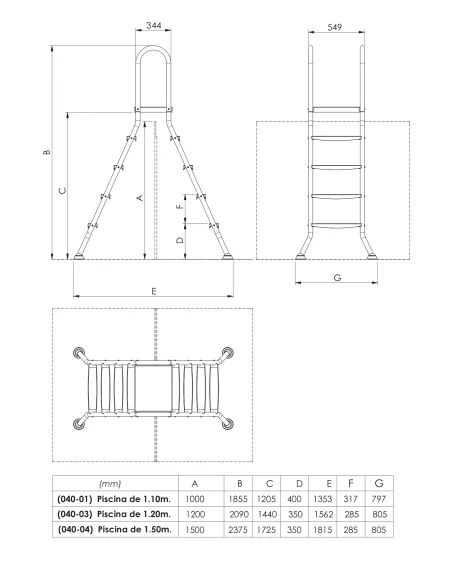 Escalera Inox Iaso 1,50 m con Plataforma